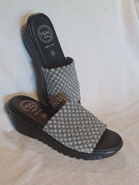 HEAL USA Silver Wedge Slide Sandals - Women's Size 8